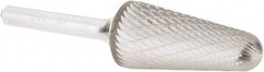 Atrax - 3/4" Cut Diam, 1/4" Shank Diam, Taper Head Double Cut Burr - Radius End, 1-1/2" LOC, 3-3/8" OAL - Exact Tool & Supply