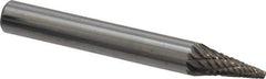 Atrax - 1/4" Cut Diam, 1/4" Shank Diam, Cone Head Double Cut Burr - Carbide, Point End, 1/2" LOC, 2" OAL - Exact Tool & Supply