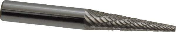 Atrax - 1/4" Cut Diam, 1/4" Shank Diam, Cone Head Double Cut Burr - Carbide, Point End, 1" LOC, 2" OAL - Exact Tool & Supply