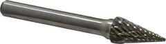 Atrax - 3/8" Cut Diam, 1/4" Shank Diam, Cone Head Double Cut Burr - Carbide, Point End, 5/8" LOC, 2-1/2" OAL - Exact Tool & Supply