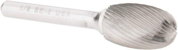 Atrax - 5/8" Cut Diam, 1/4" Shank Diam, Oval Head Single Cut Burr - Carbide, Radius End, 1" LOC, 2-3/4" OAL - Exact Tool & Supply