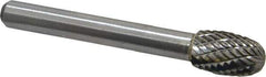 Atrax - 3/8" Cut Diam, 1/4" Shank Diam, Oval Head Double Cut Burr - Carbide, Radius End, 5/8" LOC, 2-3/8" OAL - Exact Tool & Supply