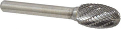 Atrax - 1/2" Cut Diam, 1/4" Shank Diam, Oval Head Double Cut Burr - Carbide, Radius End, 7/8" LOC, 2-5/8" OAL - Exact Tool & Supply