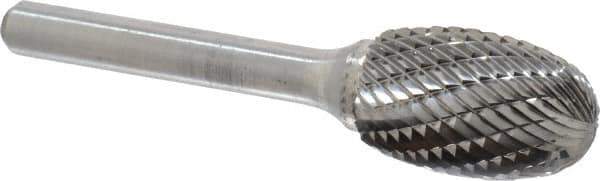 Atrax - 5/8" Cut Diam, 1/4" Shank Diam, Oval Head Double Cut Burr - Carbide, Radius End, 1" LOC, 2-3/4" OAL - Exact Tool & Supply