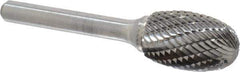 Atrax - 5/8" Cut Diam, 1/4" Shank Diam, Oval Head Double Cut Burr - Carbide, Radius End, 1" LOC, 2-3/4" OAL - Exact Tool & Supply