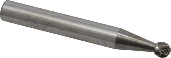 Atrax - 3/16" Cut Diam, 1/4" Shank Diam, Ball Head Double Cut Burr - Carbide, Radius End, 1/8" LOC, 2" OAL - Exact Tool & Supply