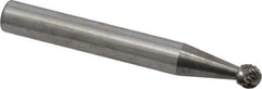 Atrax - 3/16" Cut Diam, 1/4" Shank Diam, Ball Head Double Cut Burr - Carbide, Radius End, 1/8" LOC, 2" OAL - Exact Tool & Supply