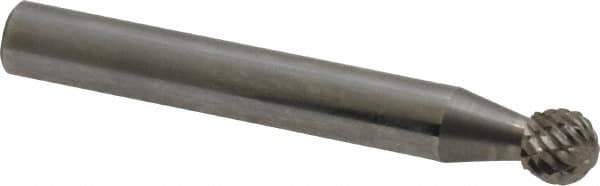 Atrax - 1/4" Cut Diam, 1/4" Shank Diam, Ball Head Double Cut Burr - Carbide, Radius End, 7/32" LOC, 2" OAL - Exact Tool & Supply