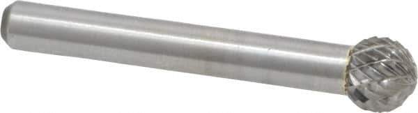 Atrax - 3/8" Cut Diam, 1/4" Shank Diam, Ball Head Double Cut Burr - Carbide, Radius End, 5/16" LOC, 2-1/8" OAL - Exact Tool & Supply