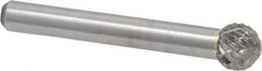 Atrax - 3/8" Cut Diam, 1/4" Shank Diam, Ball Head Double Cut Burr - Carbide, Radius End, 5/16" LOC, 2-1/8" OAL - Exact Tool & Supply