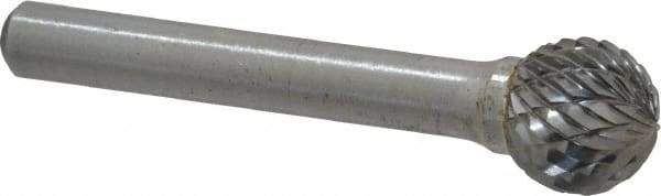 Atrax - 1/2" Cut Diam, 1/4" Shank Diam, Ball Head Double Cut Burr - Carbide, Radius End, 7/16" LOC, 2-1/4" OAL - Exact Tool & Supply