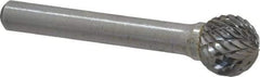 Atrax - 1/2" Cut Diam, 1/4" Shank Diam, Ball Head Double Cut Burr - Carbide, Radius End, 7/16" LOC, 2-1/4" OAL - Exact Tool & Supply