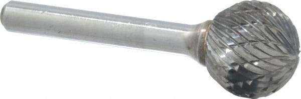 Atrax - 3/4" Cut Diam, 1/4" Shank Diam, Ball Head Double Cut Burr - Carbide, Radius End, 11/16" LOC, 2-7/16" OAL - Exact Tool & Supply
