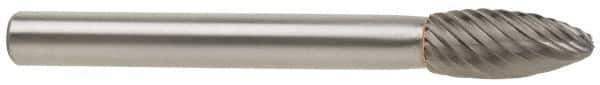 M.A. Ford - 1/4" Cut Diam, 1/4" Shank Diam, Flame Head Single Cut Burr - Carbide, Radius End, 5/8" LOC, 2" OAL - Exact Tool & Supply
