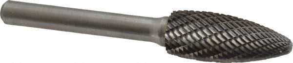 Atrax - 1/2" Cut Diam, 1/4" Shank Diam, Flame Head Double Cut Burr - Carbide, Radius End, 1-1/4" LOC, 3" OAL - Exact Tool & Supply