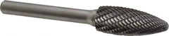 Atrax - 1/2" Cut Diam, 1/4" Shank Diam, Flame Head Double Cut Burr - Carbide, Radius End, 1-1/4" LOC, 3" OAL - Exact Tool & Supply