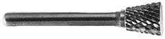 M.A. Ford - 5/8" Cut Diam, 1/4" Shank Diam, Inverted Cone Head Double Cut Burr - Carbide, Flat End, 3/4" LOC, 2-3/4" OAL - Exact Tool & Supply
