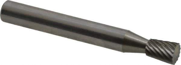 Atrax - 1/4" Cut Diam, 1/4" Shank Diam, Inverted Cone Head Single Cut Burr - Carbide, Flat End, 5/16" LOC, 2" OAL - Exact Tool & Supply