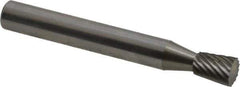 Atrax - 1/4" Cut Diam, 1/4" Shank Diam, Inverted Cone Head Single Cut Burr - Carbide, Flat End, 5/16" LOC, 2" OAL - Exact Tool & Supply