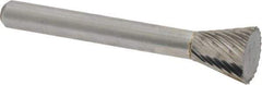 Atrax - 1/2" Cut Diam, 1/4" Shank Diam, Inverted Cone Head Single Cut Burr - Carbide, Flat End, 1/2" LOC, 2-1/4" OAL - Exact Tool & Supply