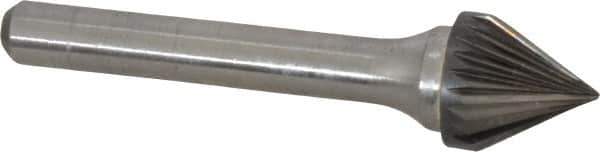 Atrax - 1/2" Cut Diam, 1/4" Shank Diam, Taper Head Single Cut Burr - Carbide, Radius End, 7/16" LOC, 2-3/16" OAL - Exact Tool & Supply