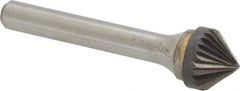Atrax - 1/2" Cut Diam, 1/4" Shank Diam, Cone Head Single Cut Burr - Carbide, Point End, 1/4" LOC - Exact Tool & Supply