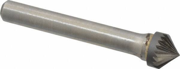 Atrax - 3/8" Cut Diam, 1/4" Shank Diam, Cone Head Single Cut Burr - Carbide, Point End, 3/16" LOC, 2-1/4" OAL - Exact Tool & Supply