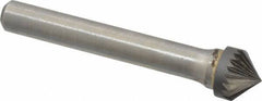 Atrax - 3/8" Cut Diam, 1/4" Shank Diam, Cone Head Single Cut Burr - Carbide, Point End, 3/16" LOC, 2-1/4" OAL - Exact Tool & Supply
