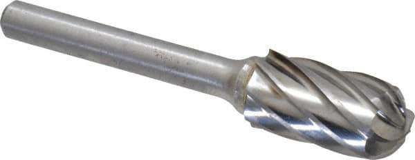 Atrax - 1/2" Cut Diam, 1/4" Shank Diam, Cylinder with Radius Head Fluted Cut Burr - Radius End, 1" LOC, 2-3/4" OAL - Exact Tool & Supply