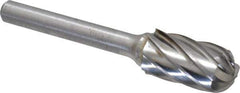 Atrax - 1/2" Cut Diam, 1/4" Shank Diam, Cylinder with Radius Head Fluted Cut Burr - Radius End, 1" LOC, 2-3/4" OAL - Exact Tool & Supply