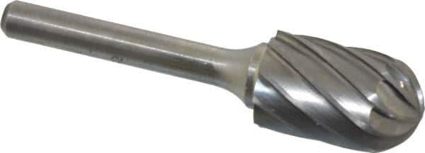 Atrax - 5/8" Cut Diam, 1/4" Shank Diam, Cylinder with Radius Head Fluted Cut Burr - Radius End, 1" LOC, 2-3/4" OAL - Exact Tool & Supply