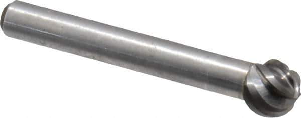 Atrax - 3/8" Cut Diam, 1/4" Shank Diam, Ball Head Fluted Cut Burr - Radius End, 1/4" LOC, 2-5/64" OAL - Exact Tool & Supply