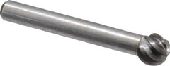 Atrax - 3/8" Cut Diam, 1/4" Shank Diam, Ball Head Fluted Cut Burr - Radius End, 1/4" LOC, 2-5/64" OAL - Exact Tool & Supply