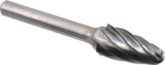 Atrax - 1/2" Cut Diam, 1/4" Shank Diam, Tree with Radius Head Fluted Cut Burr - Radius End, 1" LOC, 2-3/4" OAL - Exact Tool & Supply