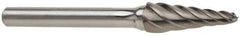 Atrax - 3/8" Cut Diam, 1/4" Shank Diam, Taper Head Fluted Cut Burr - Radius End, 1-1/16" LOC, 2-15/16" OAL - Exact Tool & Supply
