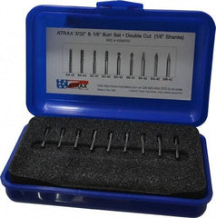 Atrax - 9 Piece, 1/8" Shank Burr Set - Tungsten Carbide, Multiple Head Shape - Exact Tool & Supply