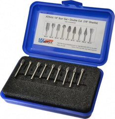 Atrax - 9 Piece, 1/8" Shank Burr Set - Tungsten Carbide, Multiple Head Shape - Exact Tool & Supply