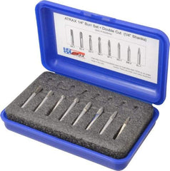 Atrax - 8 Piece, 1/4" Shank Burr Set - Tungsten Carbide, Multiple Head Shape - Exact Tool & Supply