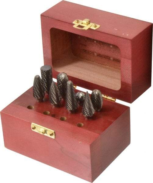 Atrax - 8 Piece, 1/4" Shank Burr Set - Tungsten Carbide, Multiple Head Shape - Exact Tool & Supply