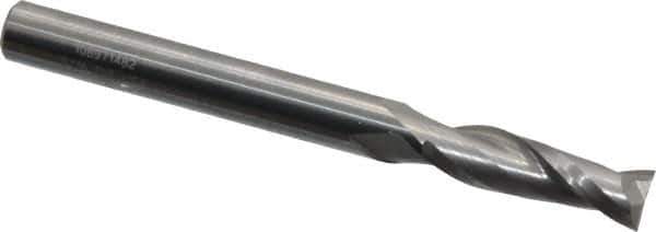 Atrax - 3/16", 5/8" LOC, 3/16" Shank Diam, 2" OAL, 2 Flute, Solid Carbide Square End Mill - Single End, Uncoated, Spiral Flute, 30° Helix, Centercutting, Right Hand Cut - Exact Tool & Supply