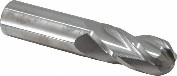Atrax - 1" Diam, 2-1/4" LOC, 4 Flute Solid Carbide Ball End Mill - Uncoated, Single End, 5" OAL, 1" Shank Diam - Exact Tool & Supply