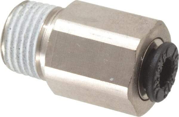 Legris - 5/32" Outside Diam, 1/8 NPT, Nickel Plated Brass Push-to-Connect Tube Self-Sealing Male Connector - 145 Max psi, Tube to Male NPT, Buna-N O-Ring - Exact Tool & Supply