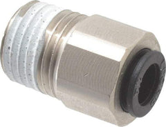Legris - 1/4" Outside Diam, 1/4 NPT, Nickel Plated Brass Push-to-Connect Tube Self-Sealing Male Connector - 145 Max psi, Tube to Male NPT, Buna-N O-Ring - Exact Tool & Supply