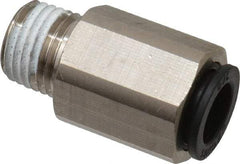 Legris - 3/8" Outside Diam, 1/4 NPT, Nickel Plated Brass Push-to-Connect Tube Self-Sealing Male Connector - 145 Max psi, Tube to Male NPT, Buna-N O-Ring - Exact Tool & Supply