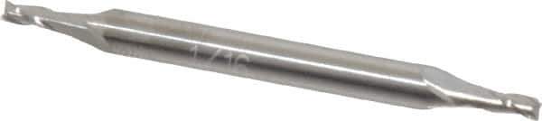 Atrax - 1/16", 1/8" LOC, 1/8" Shank Diam, 1-1/2" OAL, 3 Flute, Solid Carbide Square End Mill - Double End, Uncoated, Spiral Flute, 30° Helix, Centercutting - Exact Tool & Supply