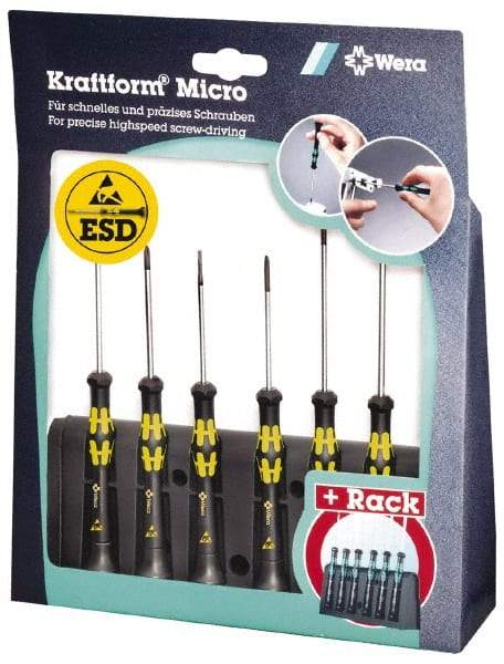 Wera - 6 Piece Phillips & Slotted Screwdriver Set - Blade Sizes: Width mm 1.2, 1.2, 1.8 & 2.5, Bit Sizes: Philips #0 to #1, Metric Length mm: 40, 60 & 80mm - Exact Tool & Supply