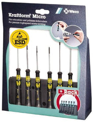 Wera - 6 Piece Phillips & Slotted Screwdriver Set - Blade Sizes: Width mm 1.2, 1.2, 1.8 & 2.5, Bit Sizes: Philips #0 to #1, Metric Length mm: 40, 60 & 80mm - Exact Tool & Supply