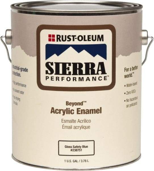 Rust-Oleum - 1 Gal Safety Blue Gloss Finish Acrylic Enamel Paint - Interior/Exterior, <0 gL VOC Compliance - Exact Tool & Supply