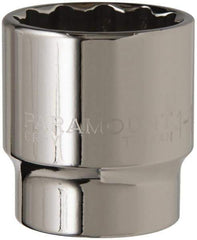 Paramount - 1-1/4", 1/2" Drive, Standard Hand Socket - 12 Points, 1-1/2" OAL, Steel, Chrome Finish - Exact Tool & Supply