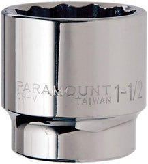 Paramount - 1-1/2", 1/2" Drive, Standard Hand Socket - 12 Points, 1-1/2" OAL, Steel, Chrome Finish - Exact Tool & Supply
